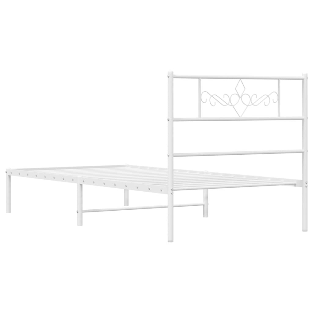 Metal Bed Frame without Mattress with Headboard White 75x190cm