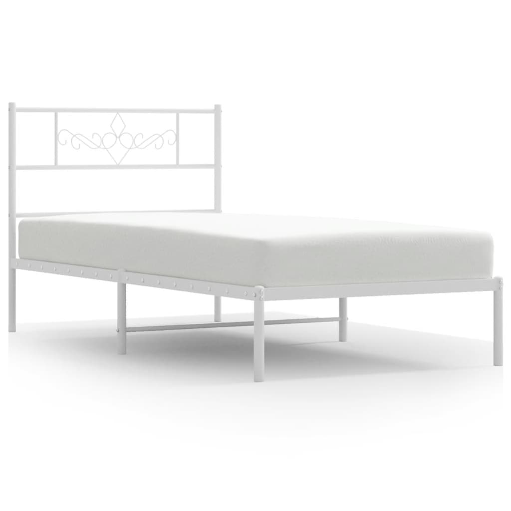 Metal Bed Frame without Mattress with Headboard White 90x190cm