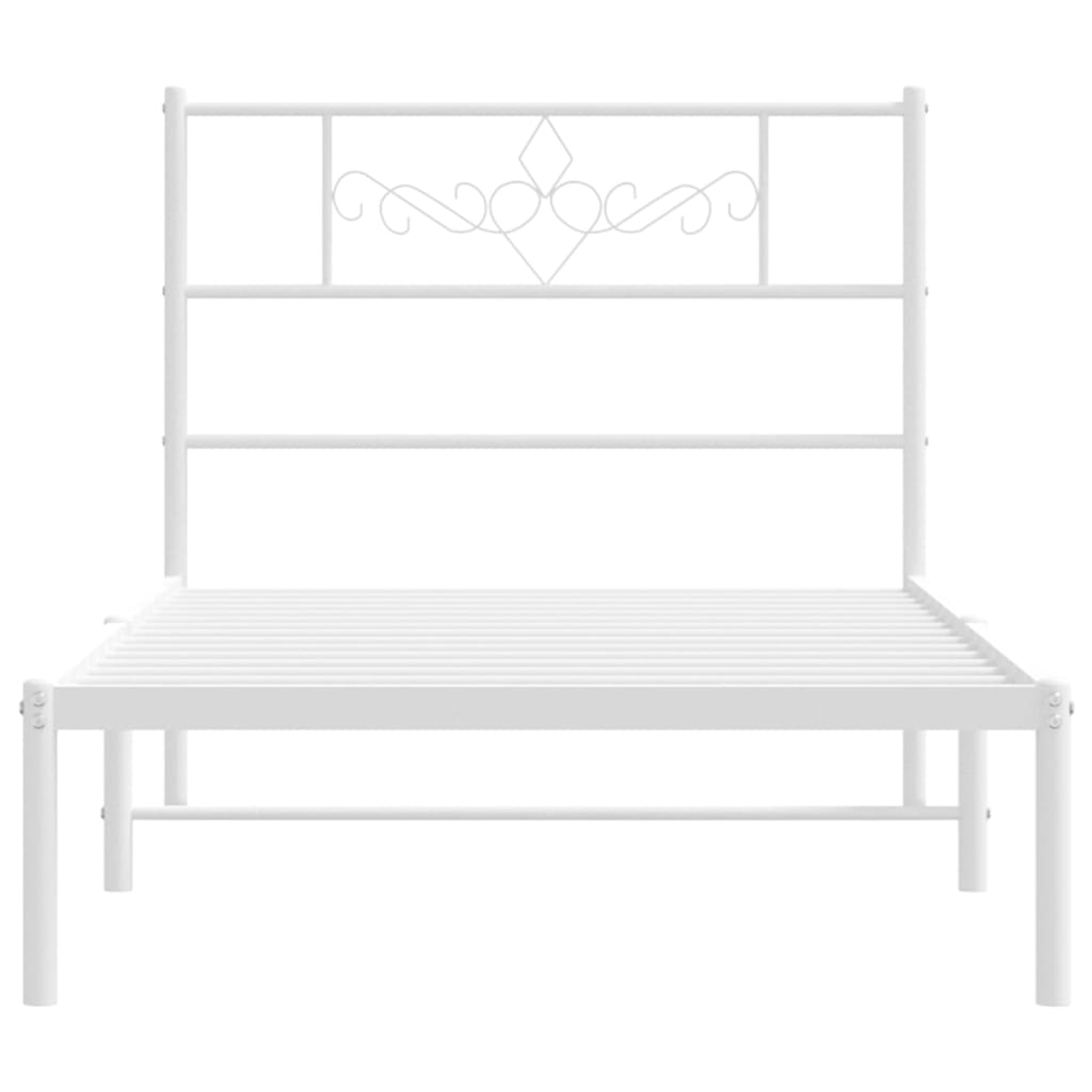 Metal Bed Frame without Mattress with Headboard White 90x190cm