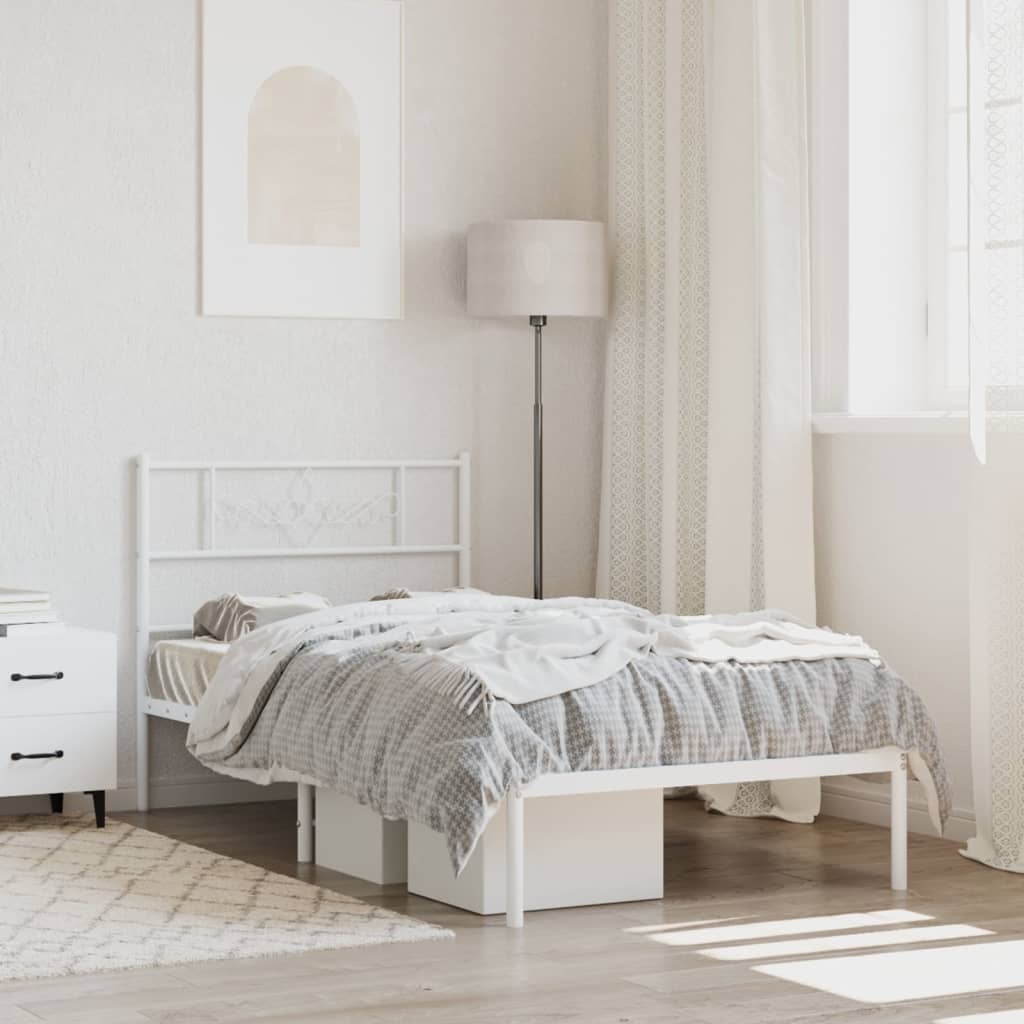 Metal Bed Frame without Mattress with Headboard White 90x190cm