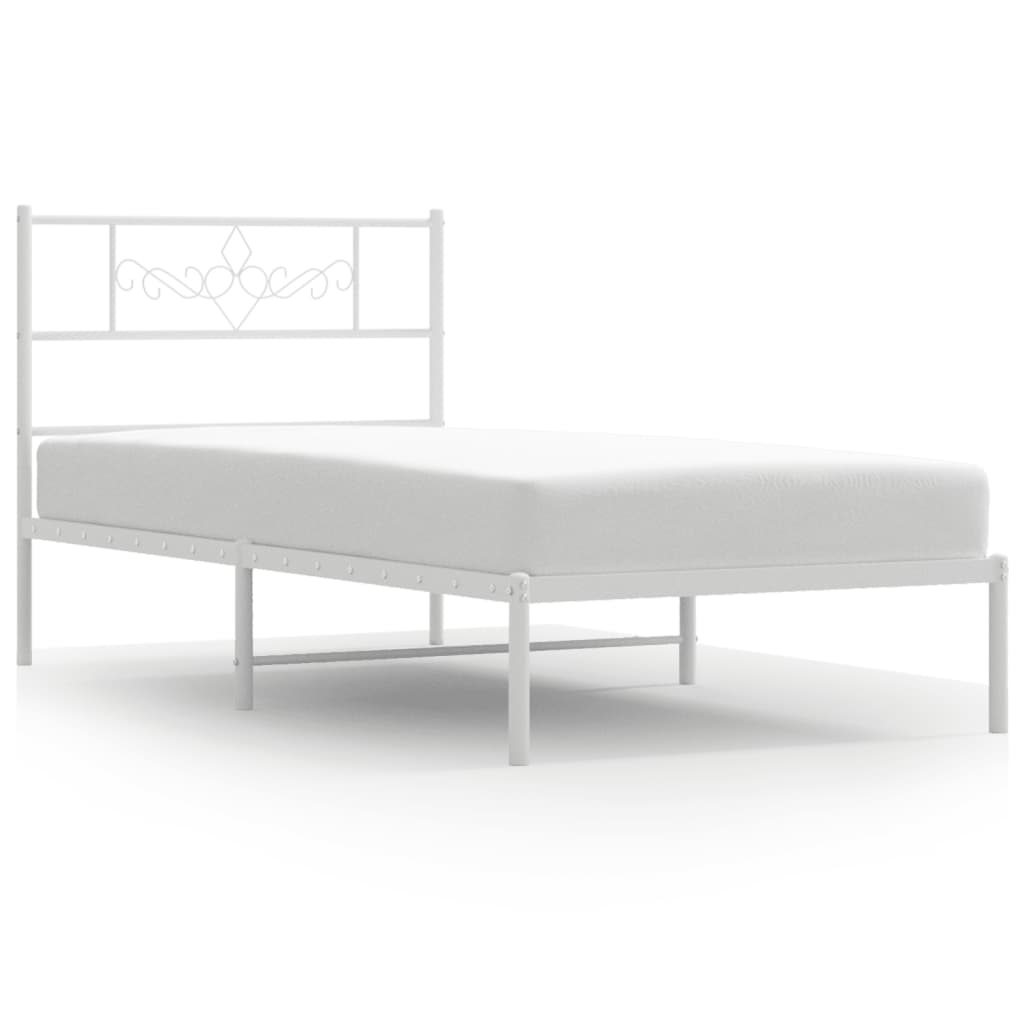 Metal Bed Frame without Mattress with Headboard White 90x200cm
