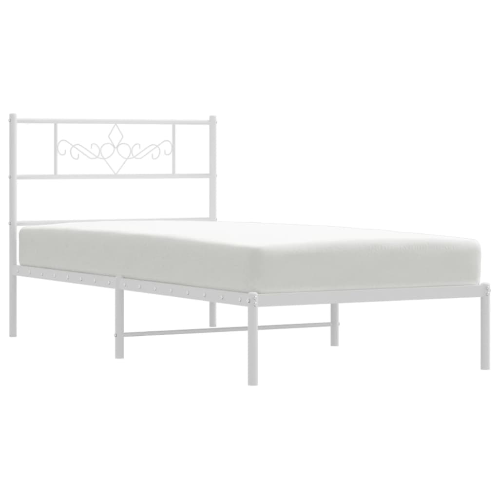 Metal Bed Frame without Mattress with Headboard White 90x200cm