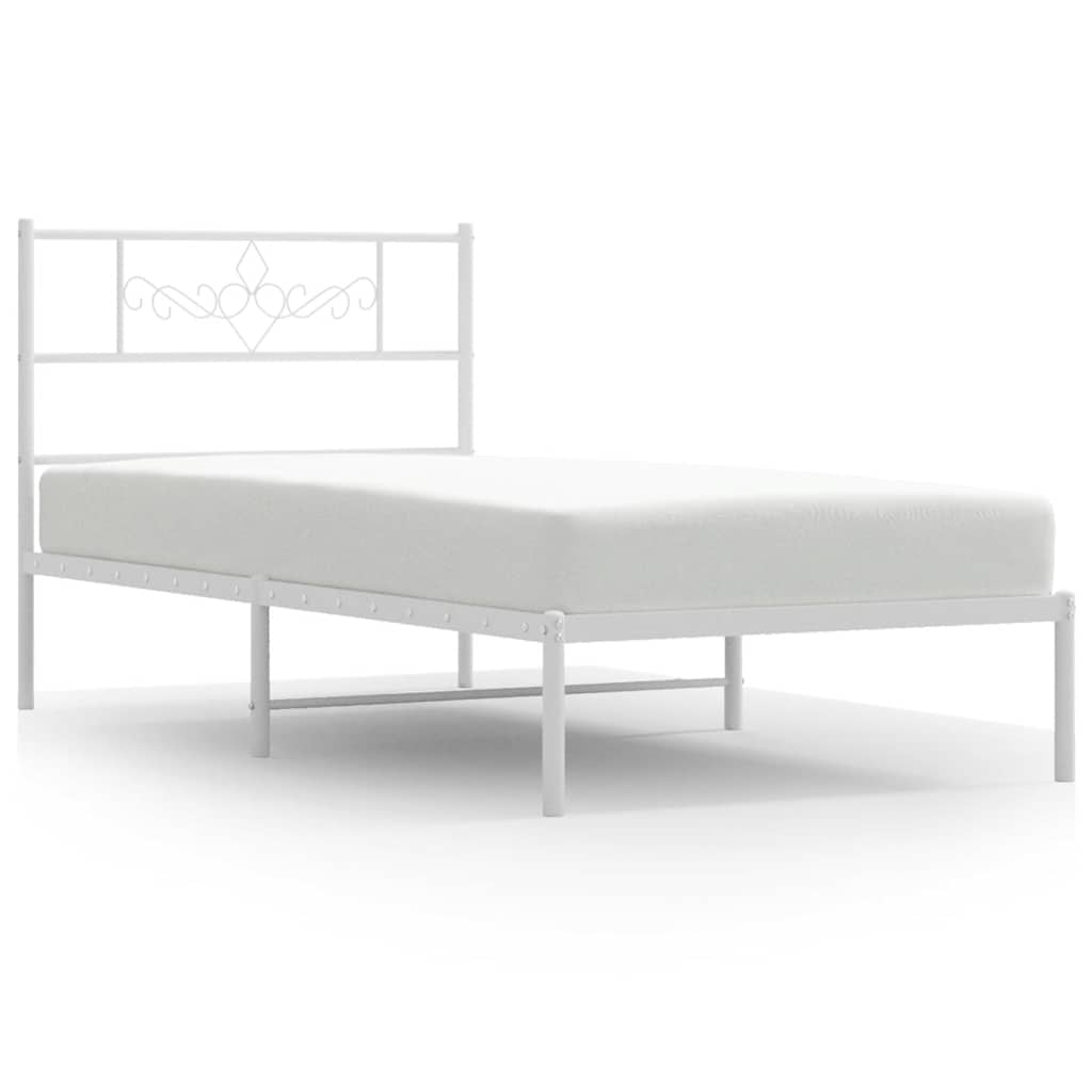 Metal Bed Frame without Mattress with Headboard White 100x190cm