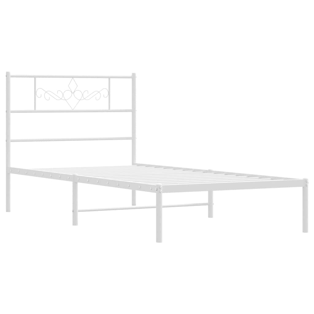 Metal Bed Frame without Mattress with Headboard White 100x190cm