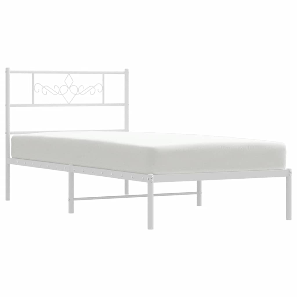 Metal Bed Frame without Mattress with Headboard White 100x190cm