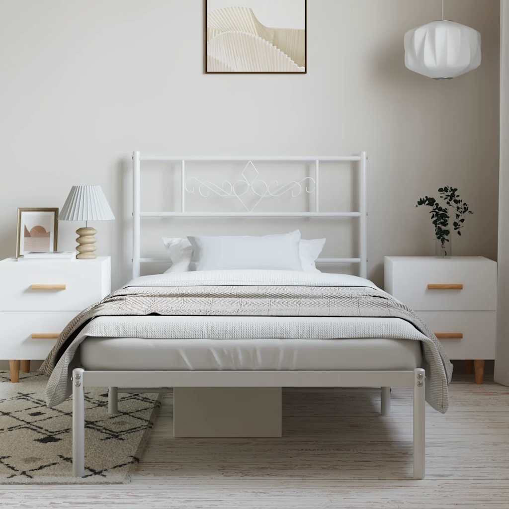 Metal Bed Frame without Mattress with Headboard White 100x190cm