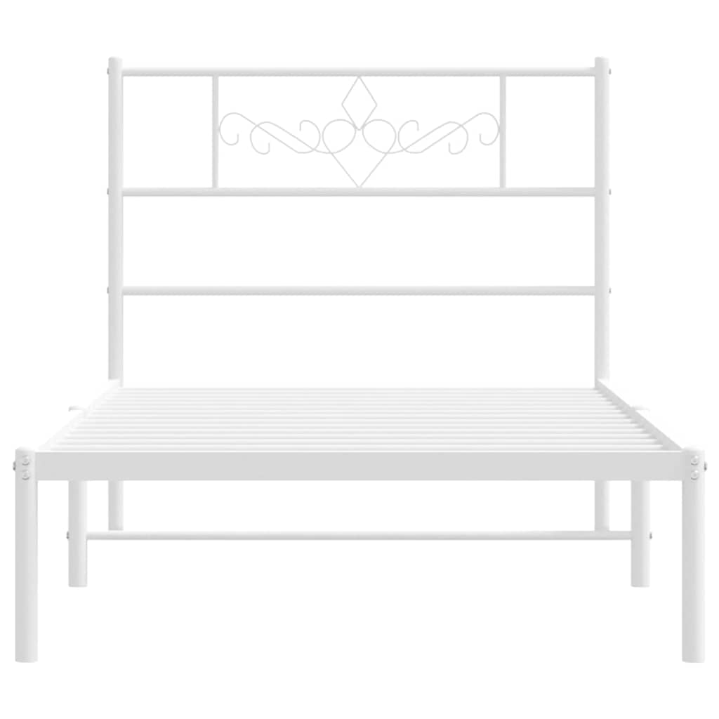 Metal Bed Frame without Mattress with Headboard White 100x190cm