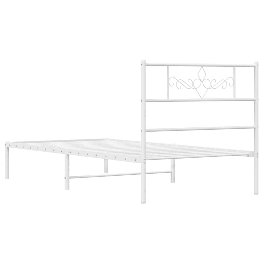 Metal Bed Frame without Mattress with Headboard White 100x190cm
