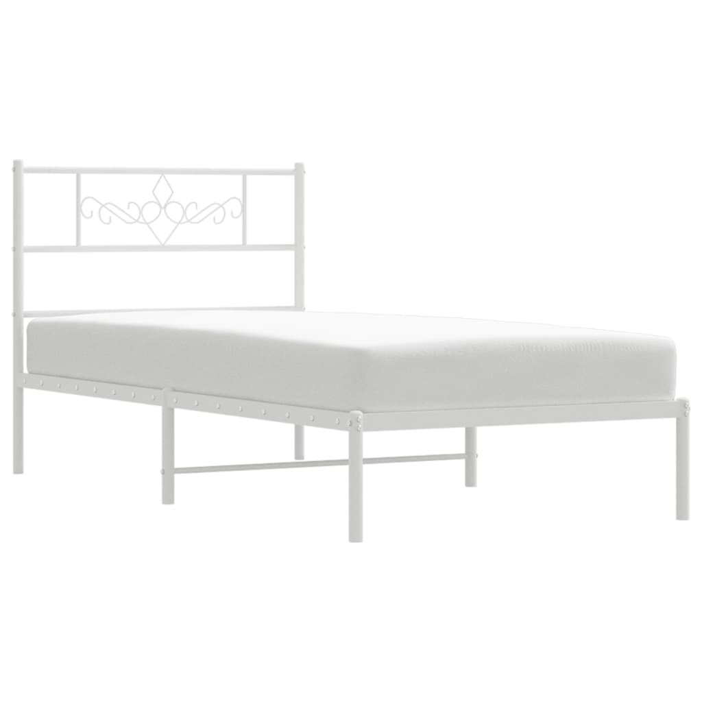 Metal Bed Frame without Mattress with Headboard White 107x203cm