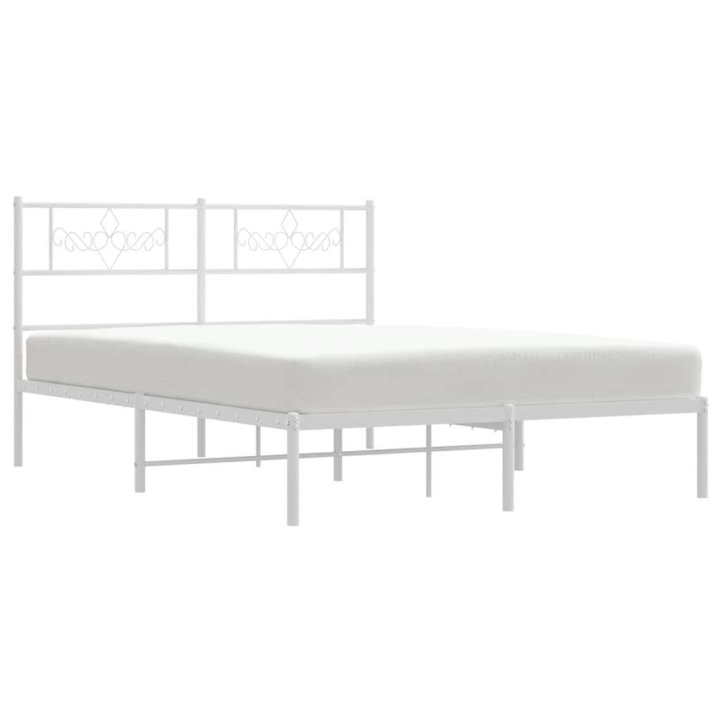 Metal Bed Frame without Mattress with Headboard White 120x190cm