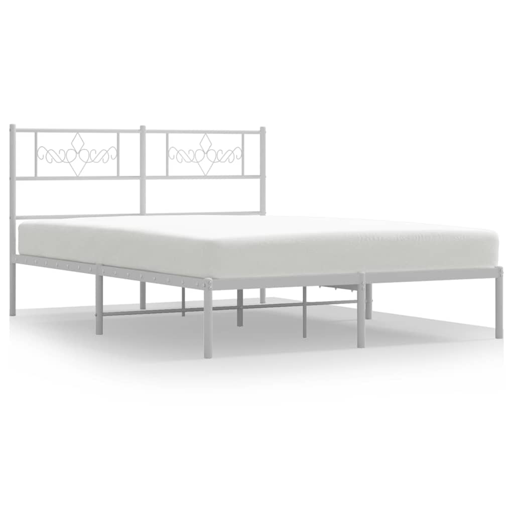 Metal Bed Frame without Mattress with Headboard White 135x190cm