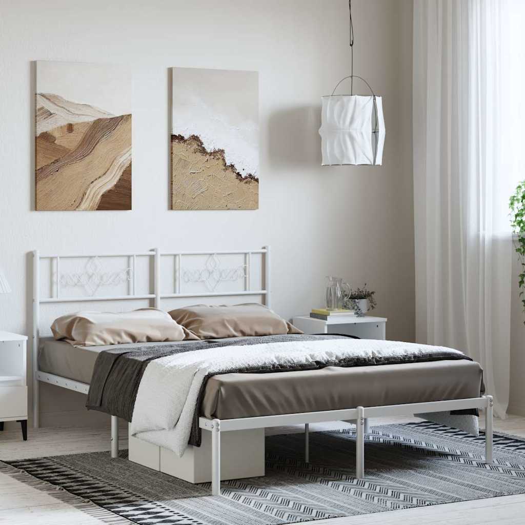 Metal Bed Frame without Mattress with Headboard White 135x190cm