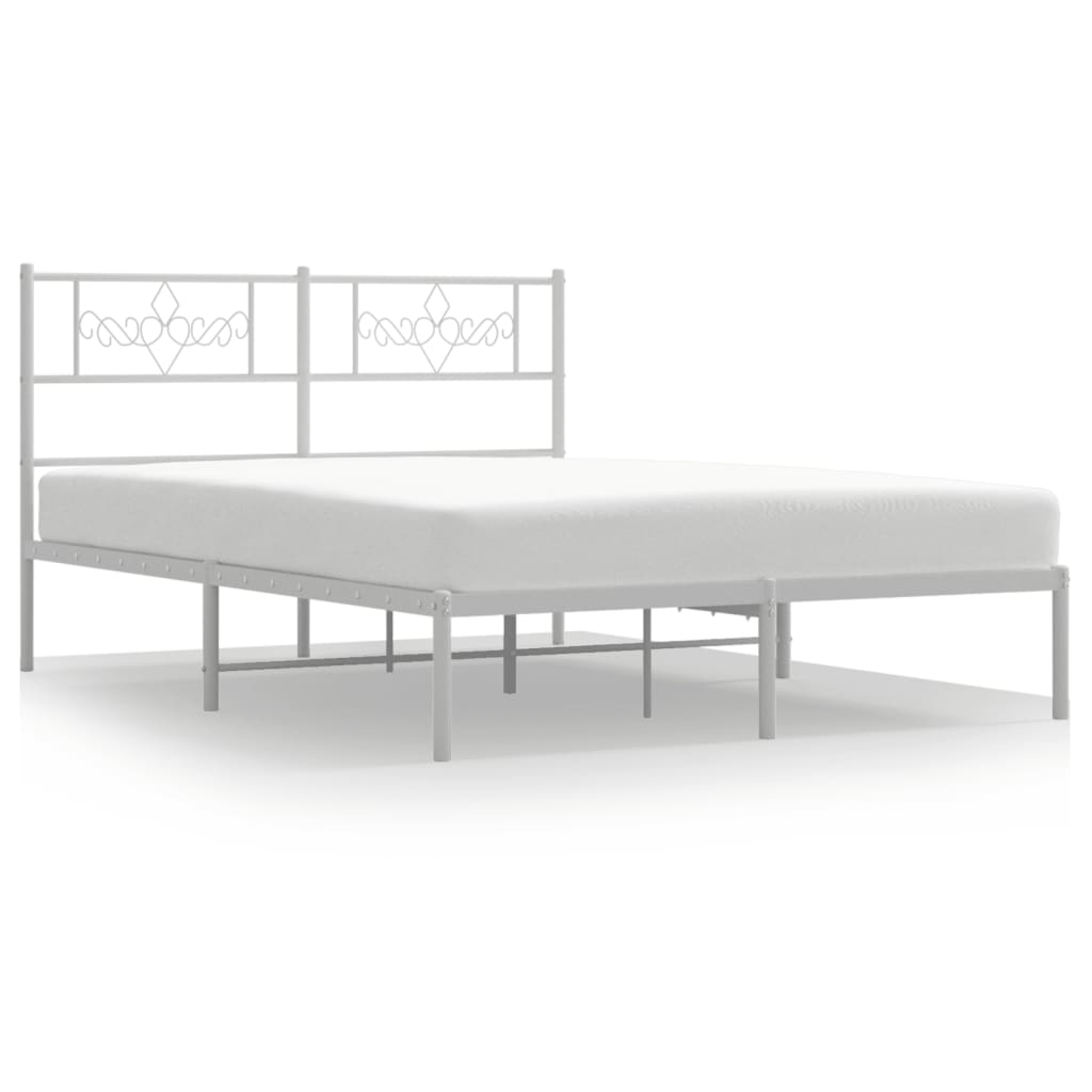 Metal Bed Frame without Mattress with Headboard White 140x190cm