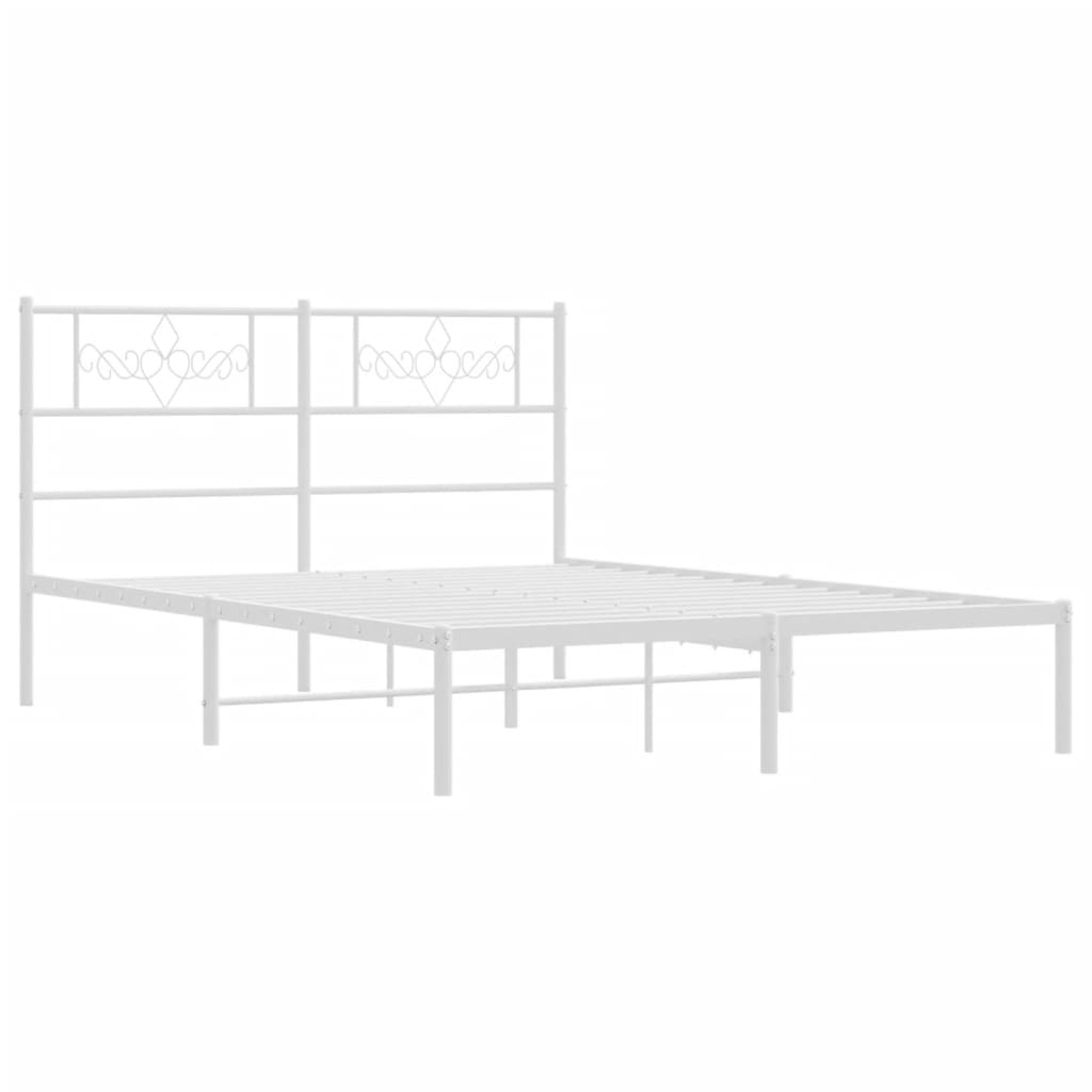 Metal Bed Frame without Mattress with Headboard White 140x190cm