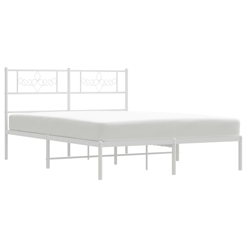 Metal Bed Frame without Mattress with Headboard White 140x190cm