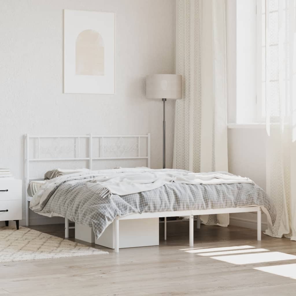 Metal Bed Frame without Mattress with Headboard White 140x190cm
