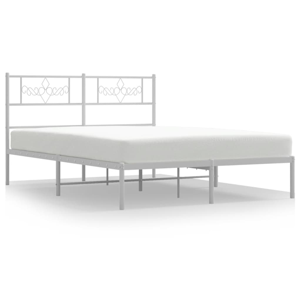 Metal Bed Frame without Mattress with Headboard White 140x200cm