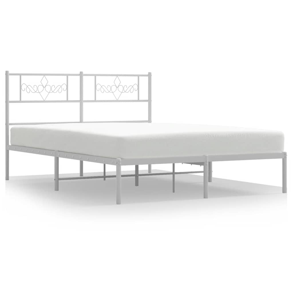 Metal Bed Frame without Mattress with Headboard White 150x200cm