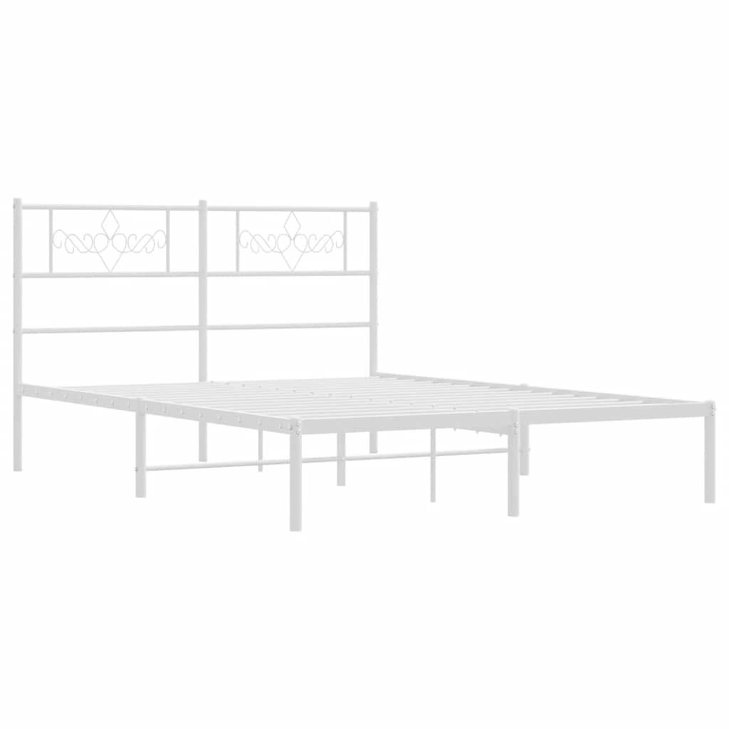 Metal Bed Frame without Mattress with Headboard White 150x200cm