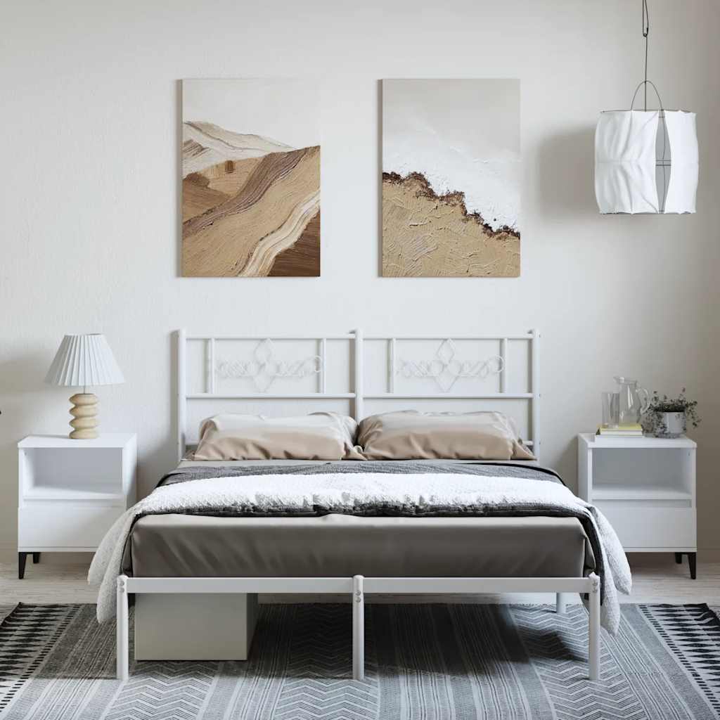 Metal Bed Frame without Mattress with Headboard White 150x200cm