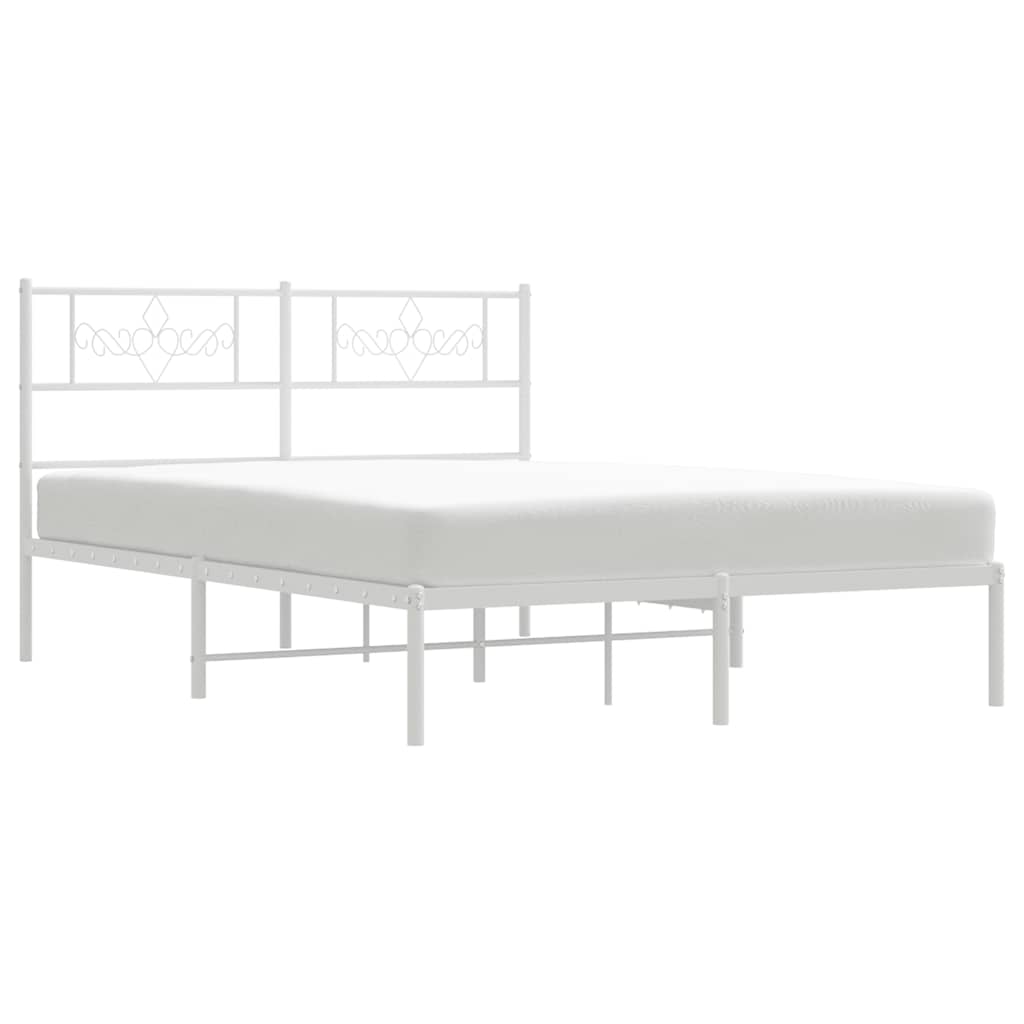 Metal Bed Frame without Mattress with Headboard White 150x200cm
