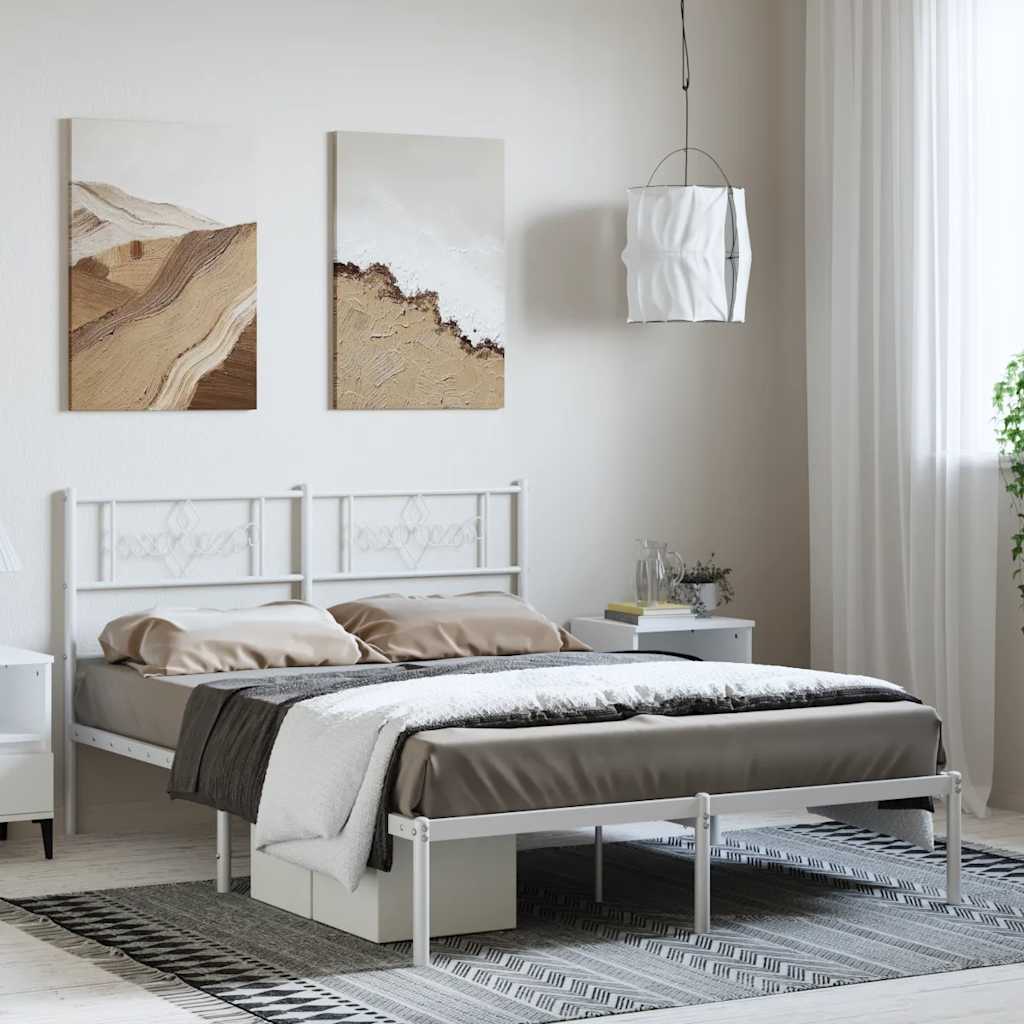Metal Bed Frame without Mattress with Headboard White 150x200cm