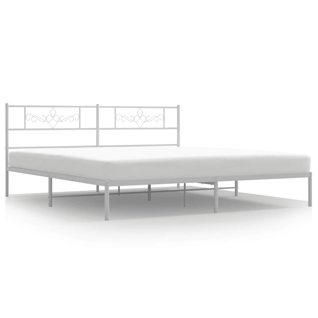 Metal Bed Frame without Mattress with Headboard White 183x213cm
