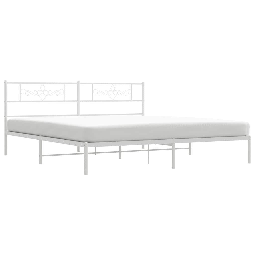 Metal Bed Frame without Mattress with Headboard White 183x213cm