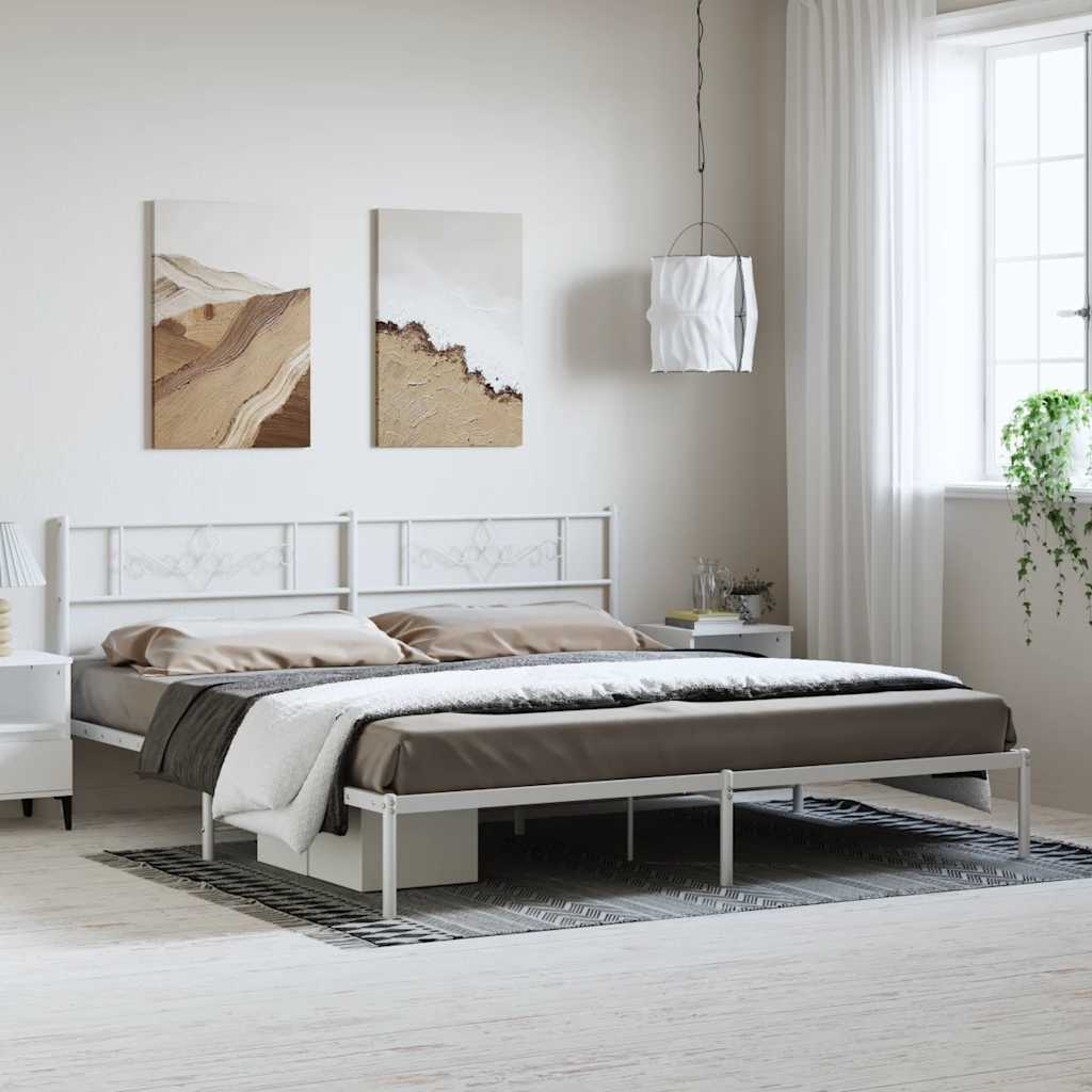 Metal Bed Frame without Mattress with Headboard White 183x213cm