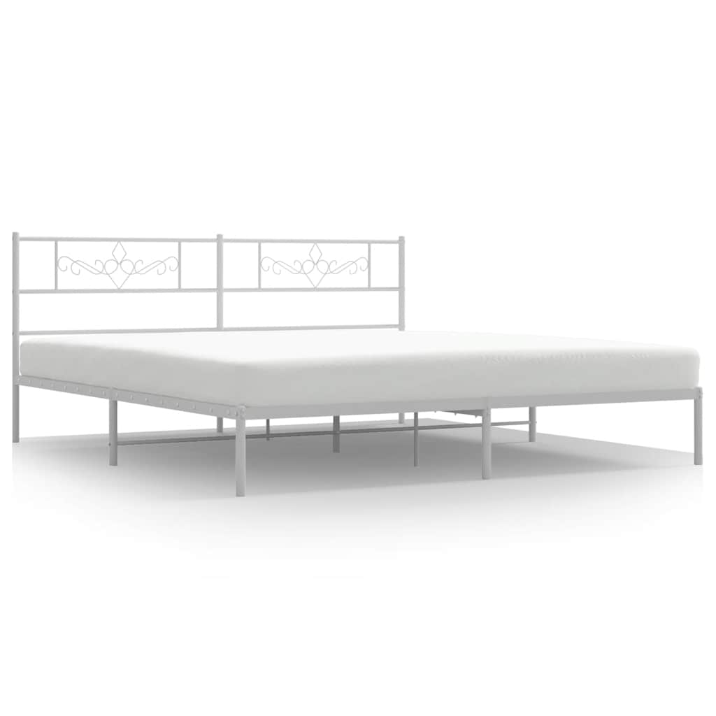 Metal Bed Frame without Mattress with Headboard White 193x203cm