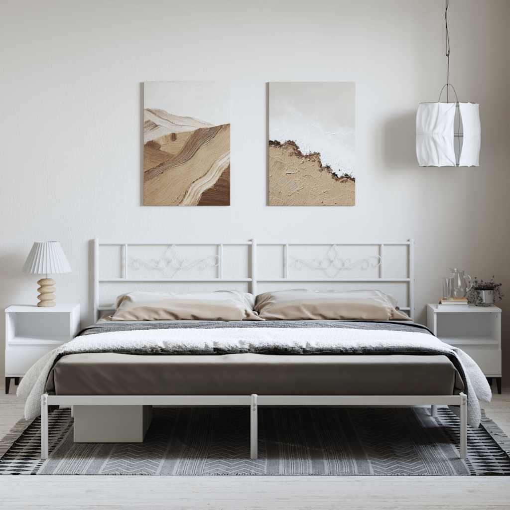 Metal Bed Frame without Mattress with Headboard White 193x203cm