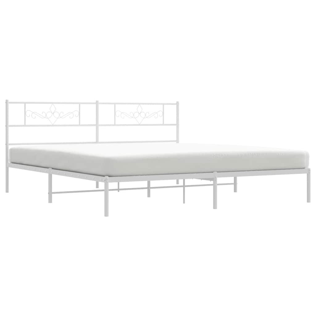 Metal Bed Frame without Mattress with Headboard White 193x203cm