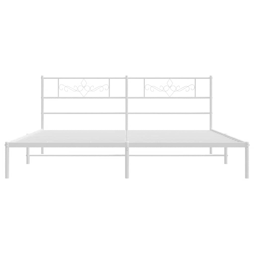 Metal Bed Frame without Mattress with Headboard White 193x203cm