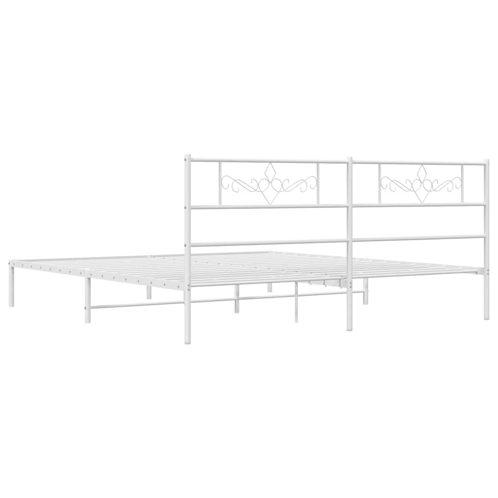 Metal Bed Frame without Mattress with Headboard White 193x203cm