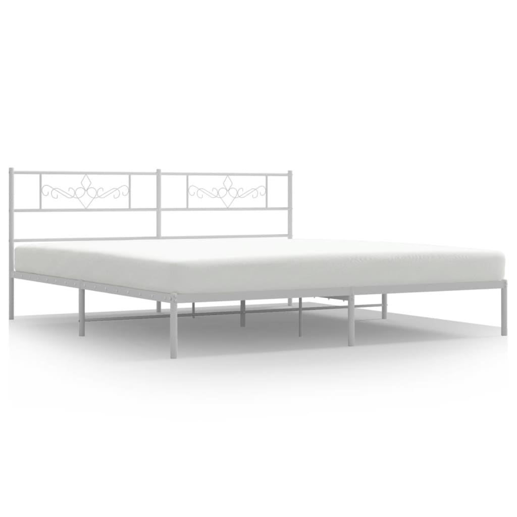 Metal Bed Frame without Mattress with Headboard White 200x200cm