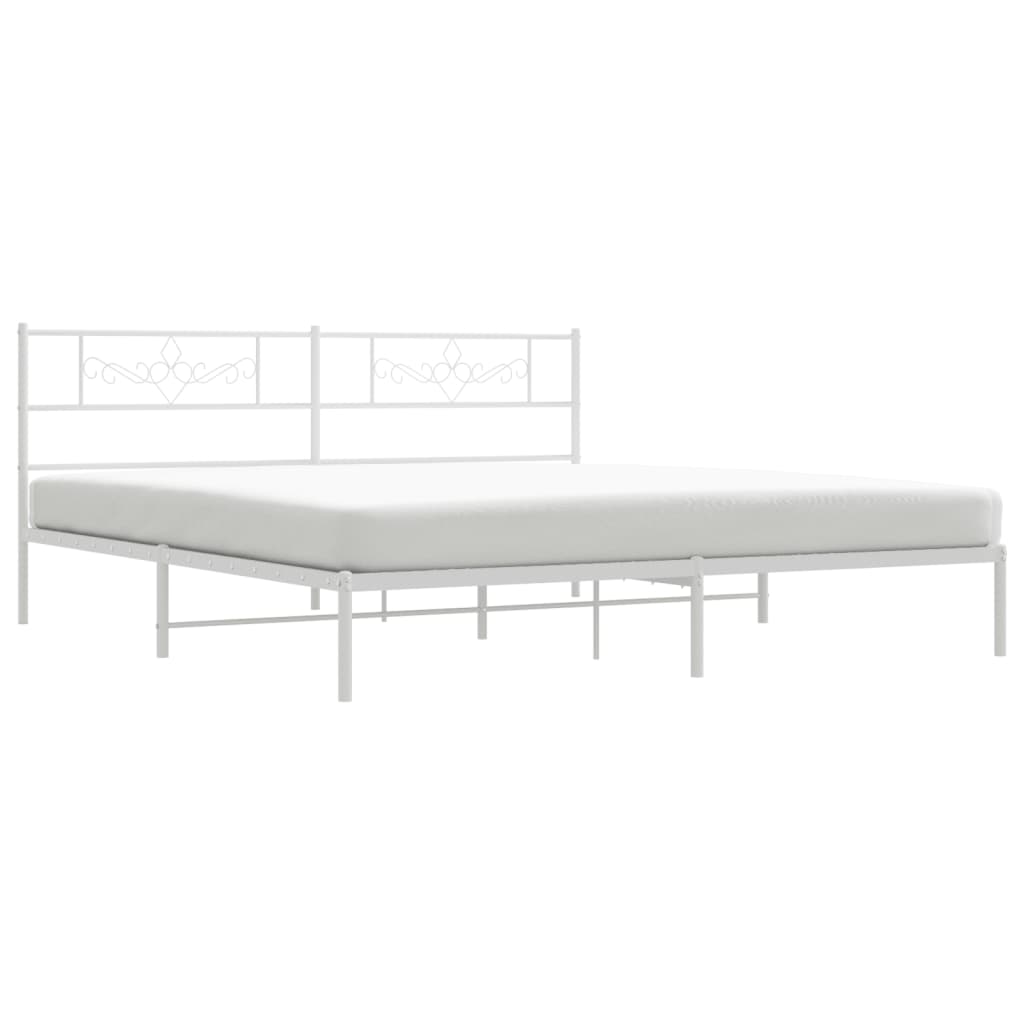 Metal Bed Frame without Mattress with Headboard White 200x200cm