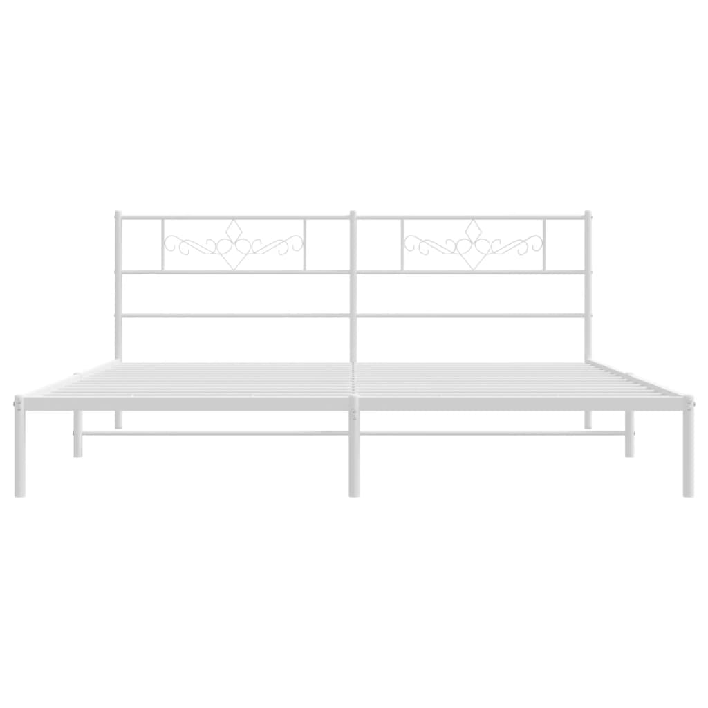 Metal Bed Frame without Mattress with Headboard White 200x200cm