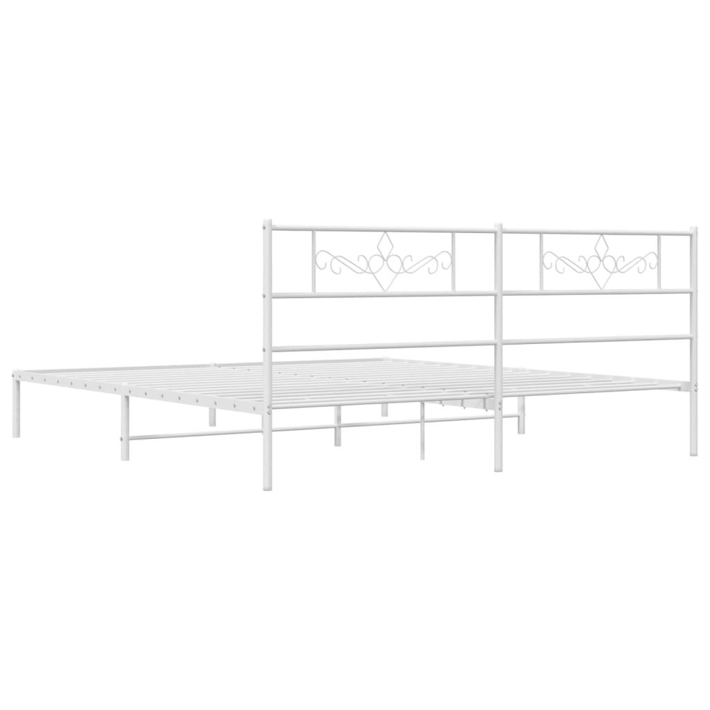 Metal Bed Frame without Mattress with Headboard White 200x200cm