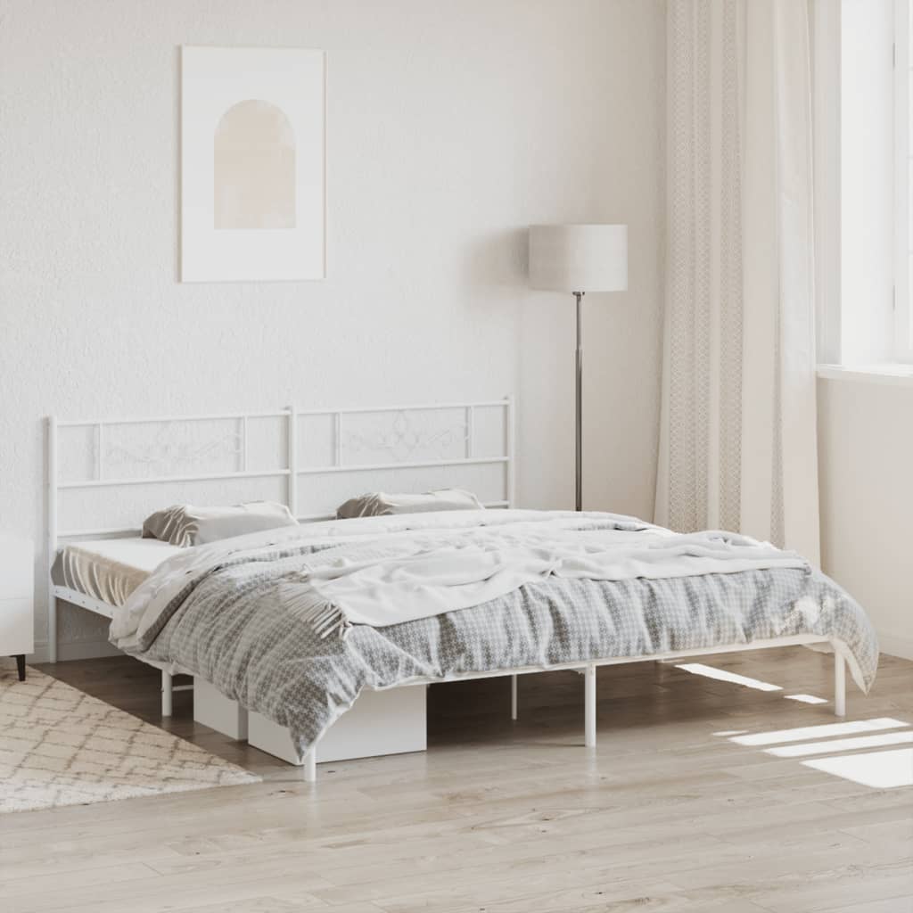 Metal Bed Frame without Mattress with Headboard White 200x200cm