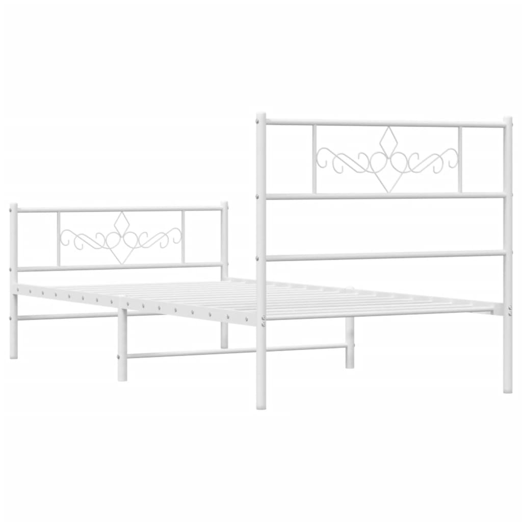Metal Bed Frame without Mattress with Footboard White 75x190cm
