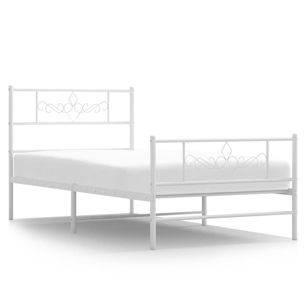 Metal Bed Frame without Mattress with Footboard White 80x200cm