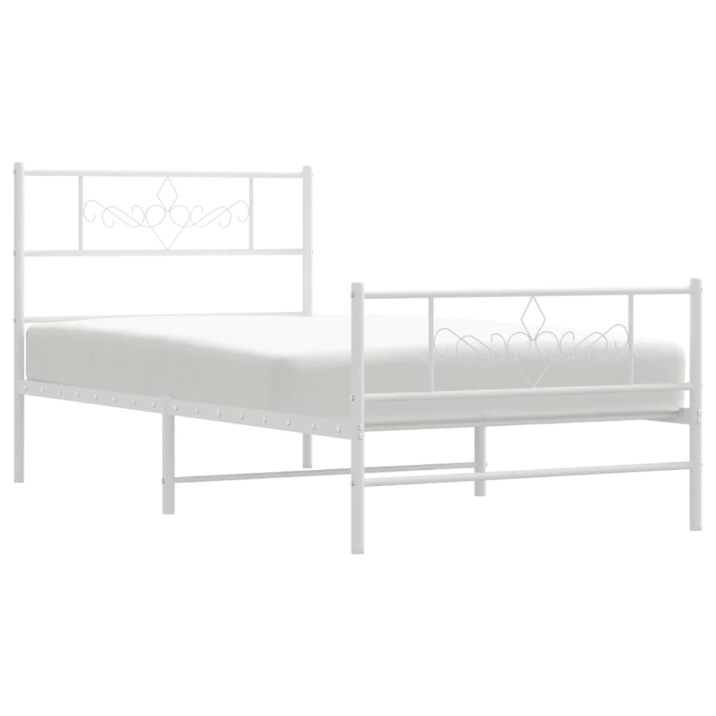Metal Bed Frame without Mattress with Footboard White 80x200cm