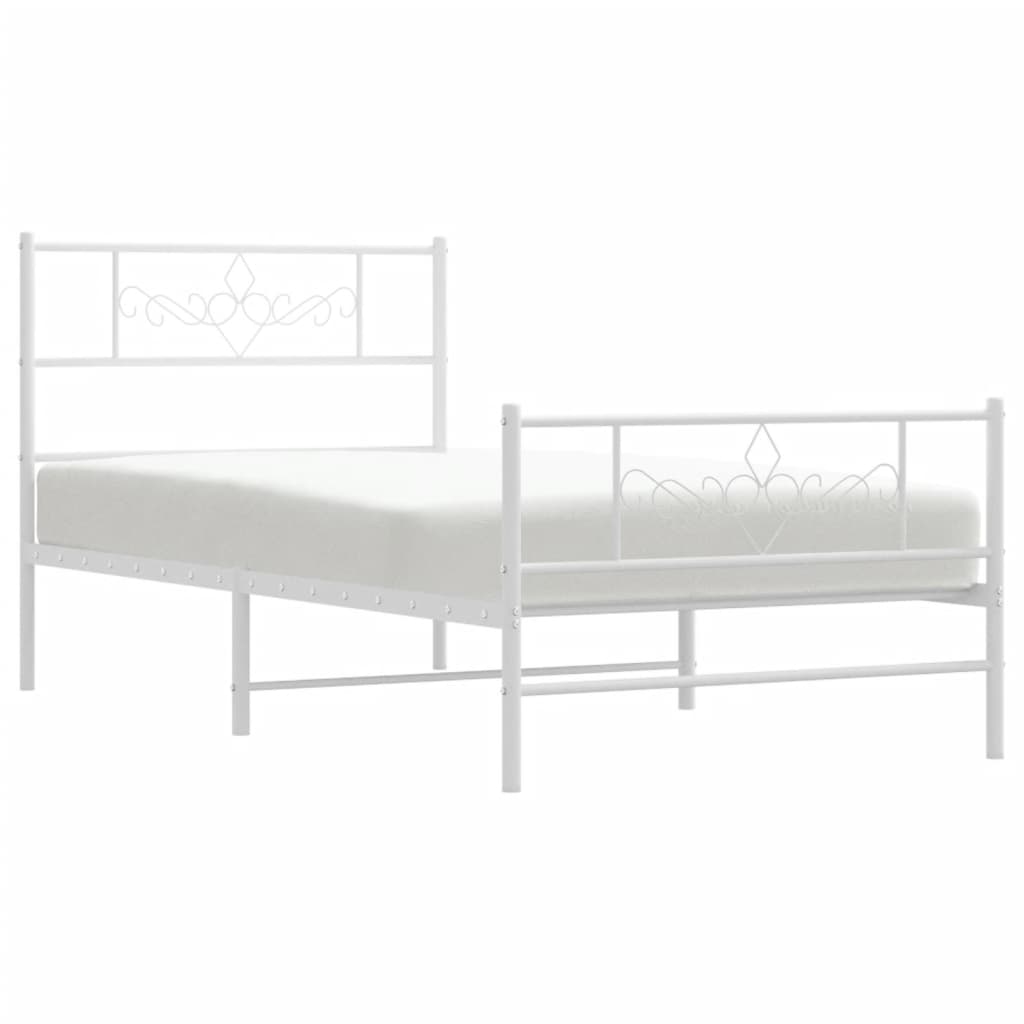 Metal Bed Frame without Mattress with Footboard White 90x190cm
