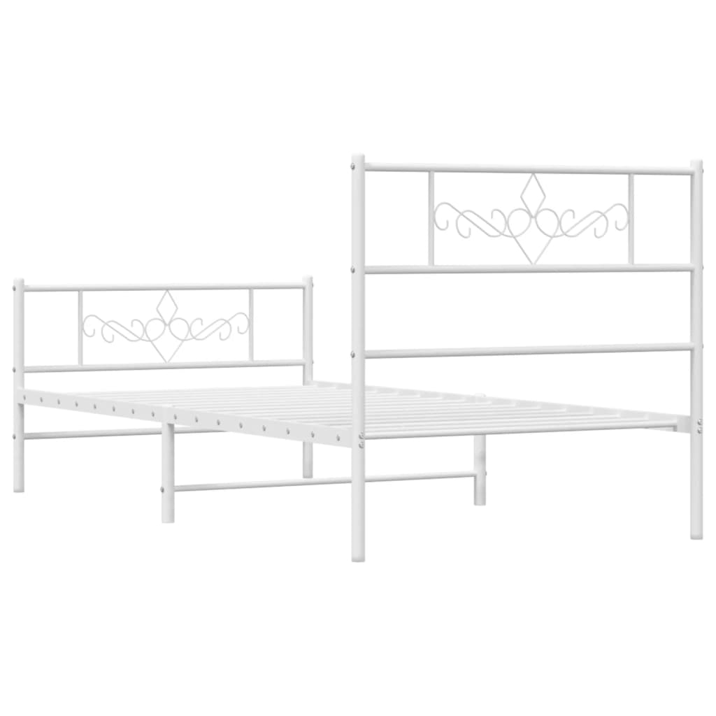 Metal Bed Frame without Mattress with Footboard White 90x190cm