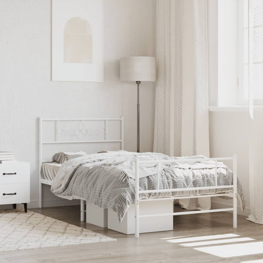 Metal Bed Frame without Mattress with Footboard White 90x190cm