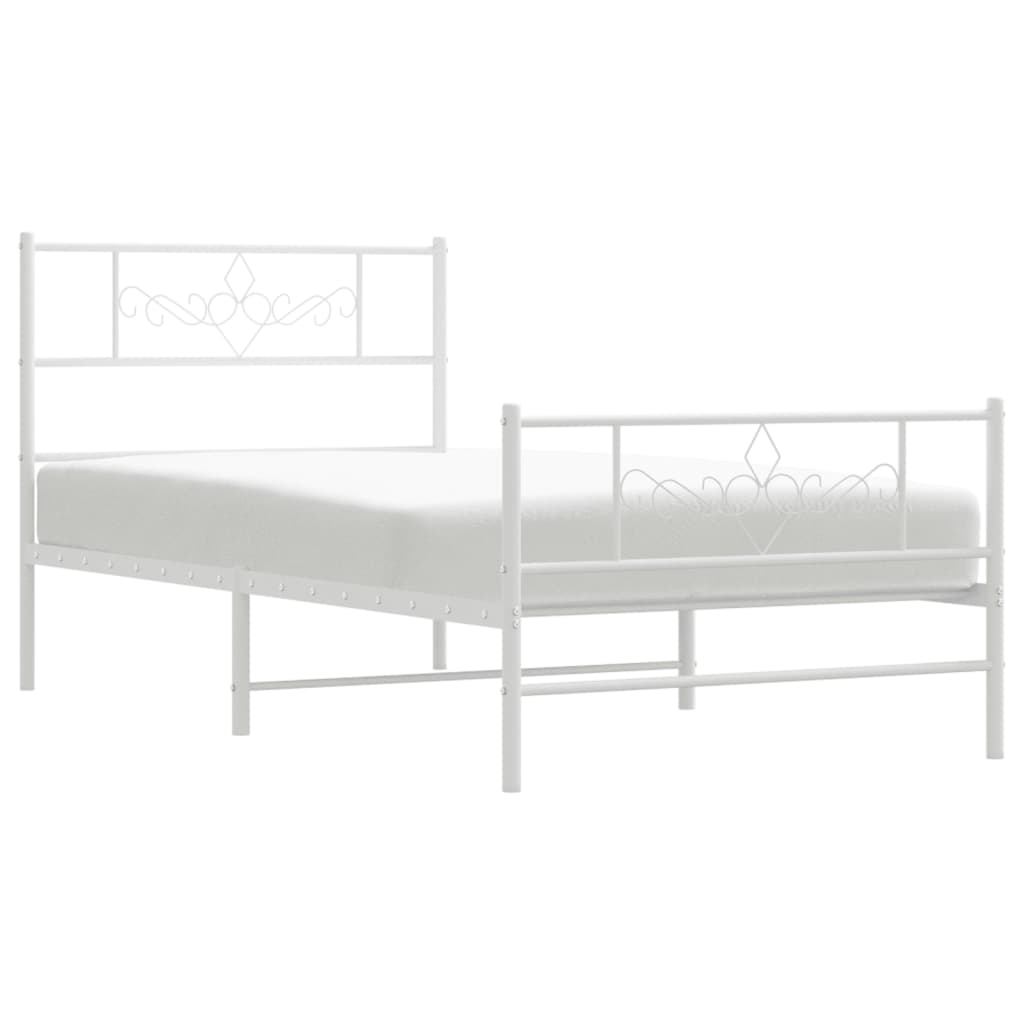 Metal Bed Frame without Mattress with Footboard White 90x200cm