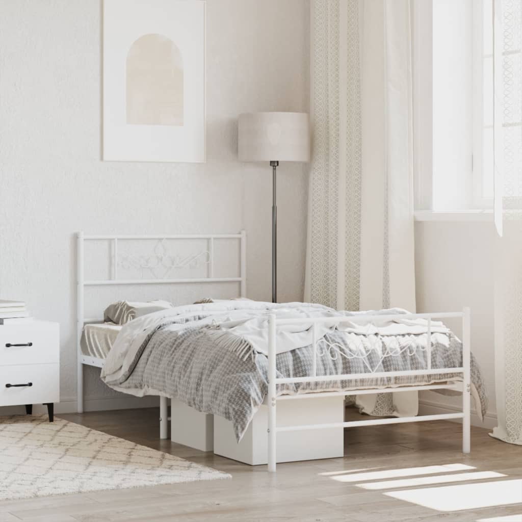 Metal Bed Frame without Mattress with Footboard White 90x200cm