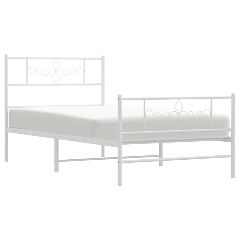 Metal Bed Frame without Mattress with Footboard White 107x203cm