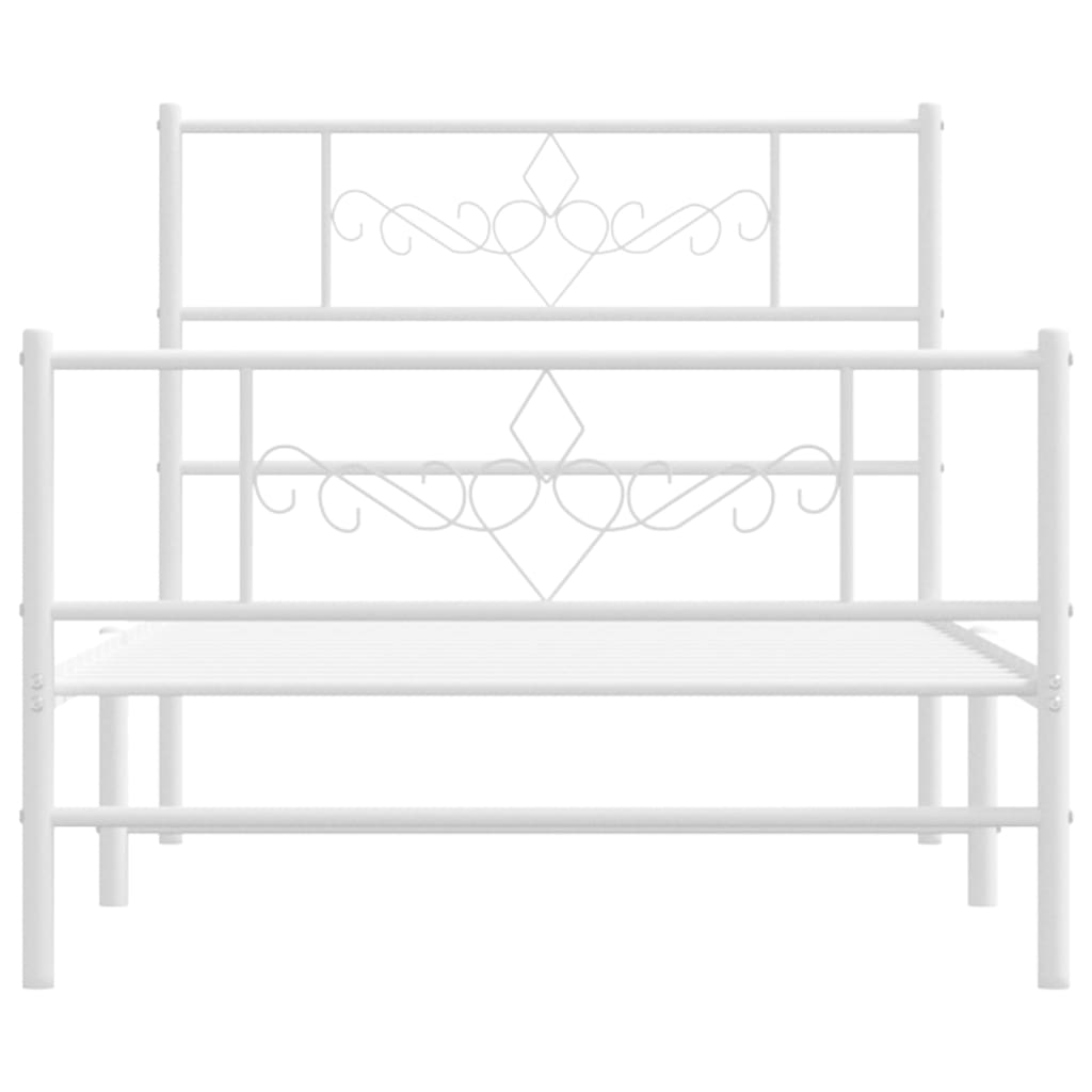 Metal Bed Frame without Mattress with Footboard White 107x203cm