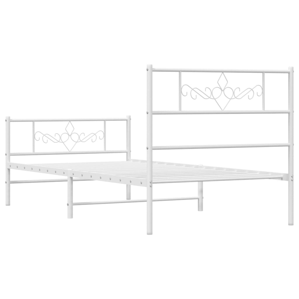 Metal Bed Frame without Mattress with Footboard White 107x203cm